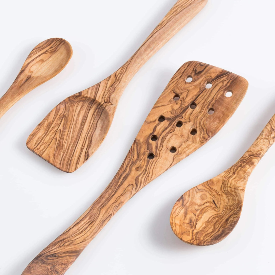 Darido Set of 4 Olive Wood Kitchen Utensils - Spoon, Spatula, Slotted Spatula + Small Spoons - Premium quality & Durable