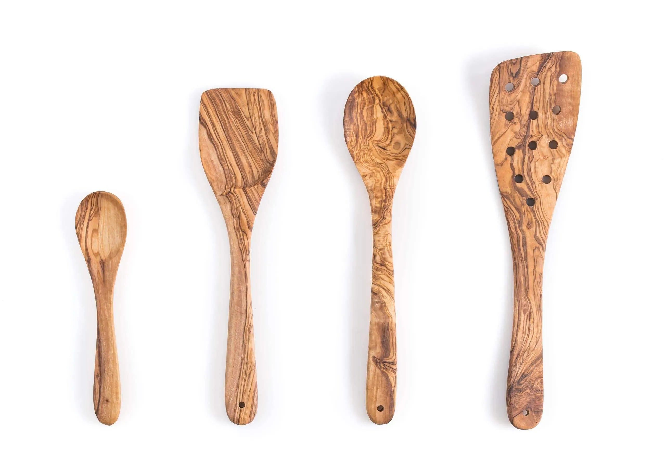 Darido Olive Wood Kitchen Utensils – Handmade Set with Slotted Spatula & Small Spoon