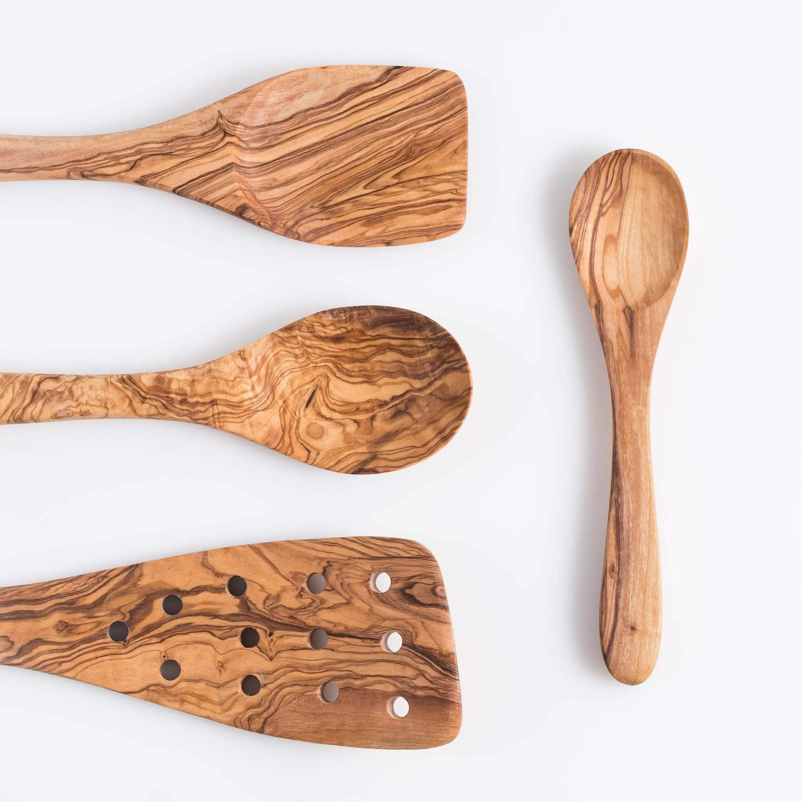 Darido Olive Wood Kitchen Utensils – Handmade Set with Slotted Spatula & Small Spoon