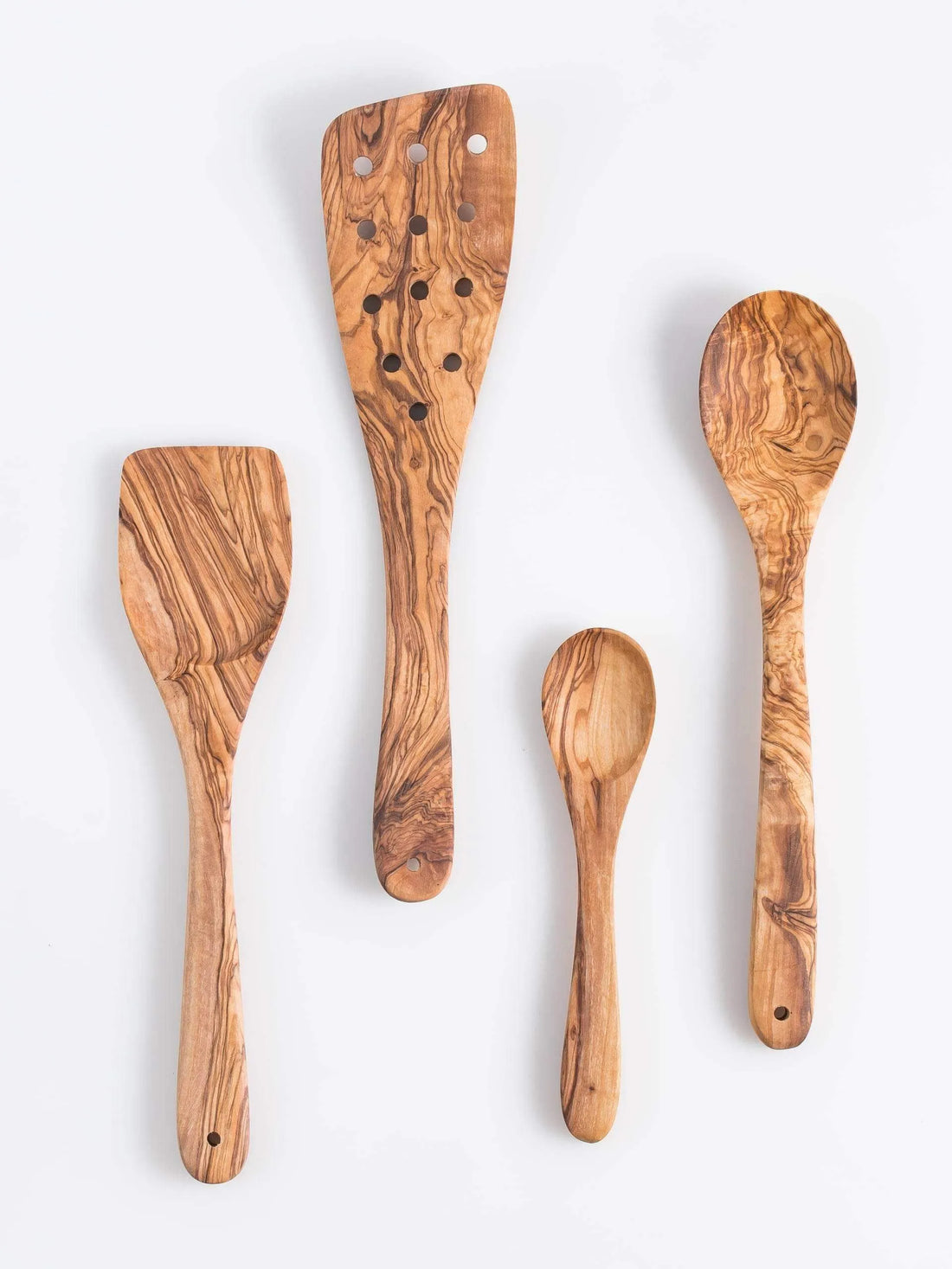 Darido Set of 4 Olive Wood Kitchen Utensils - Spoon, Spatula, Slotted Spatula + Small Spoons - Premium quality & Durable