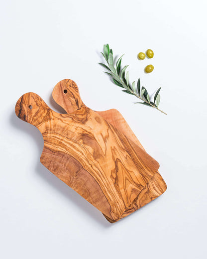 DARIDO Set of Two Olive Wood Multi-Use Boards with Handle | 29x14 cm | Eco-Friendly, Durable and Multi-Functional Kitchenware