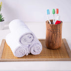 Rectangular darido placemat in natural tone with rolled white towels and wooden toothbrush holder. - Smar Rectangular Placemat - 40x30cm