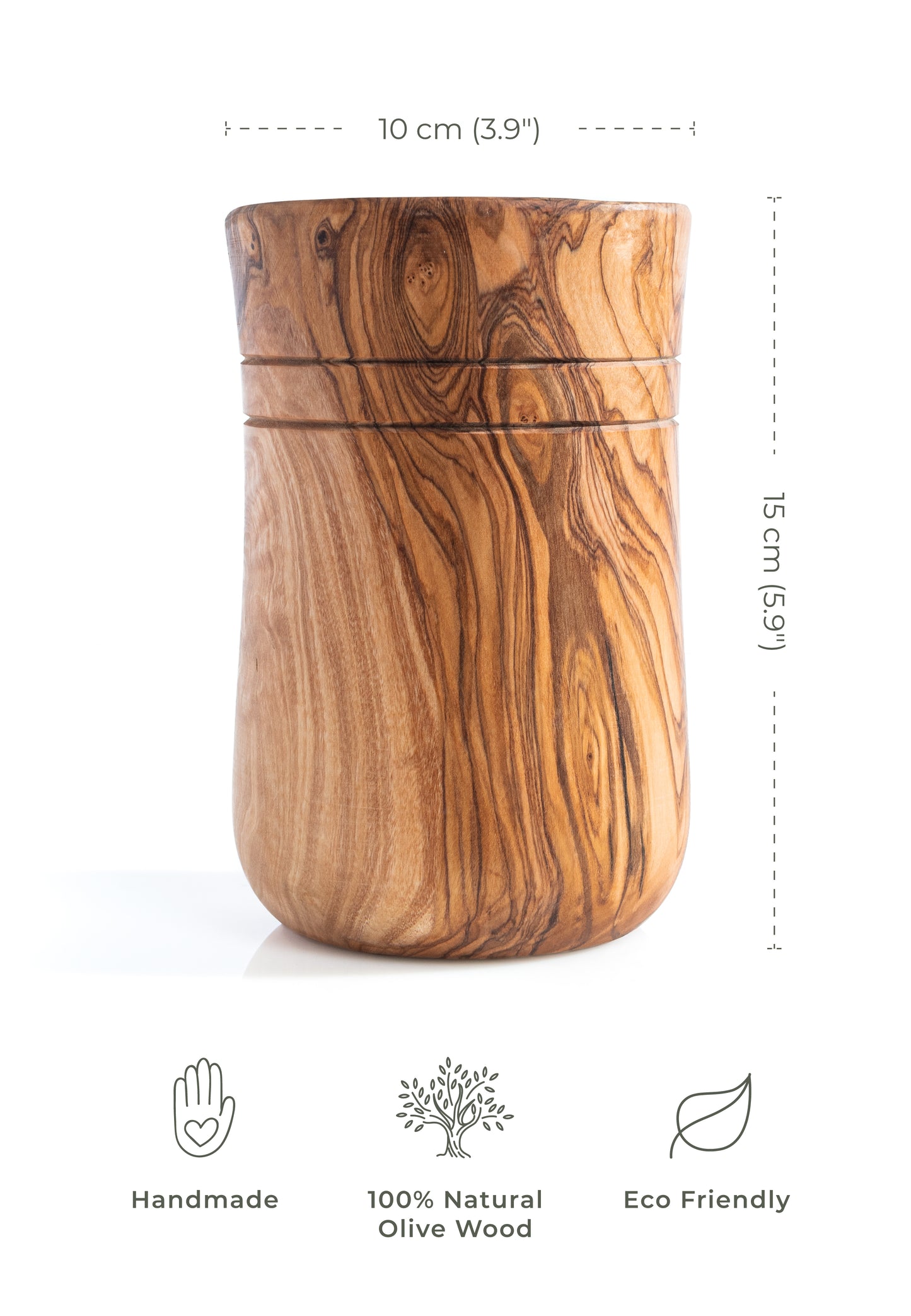 Darido Olive Wood Utensils Holder - Rich in texture and color - Handmade & Durable (15 * 10 cm)