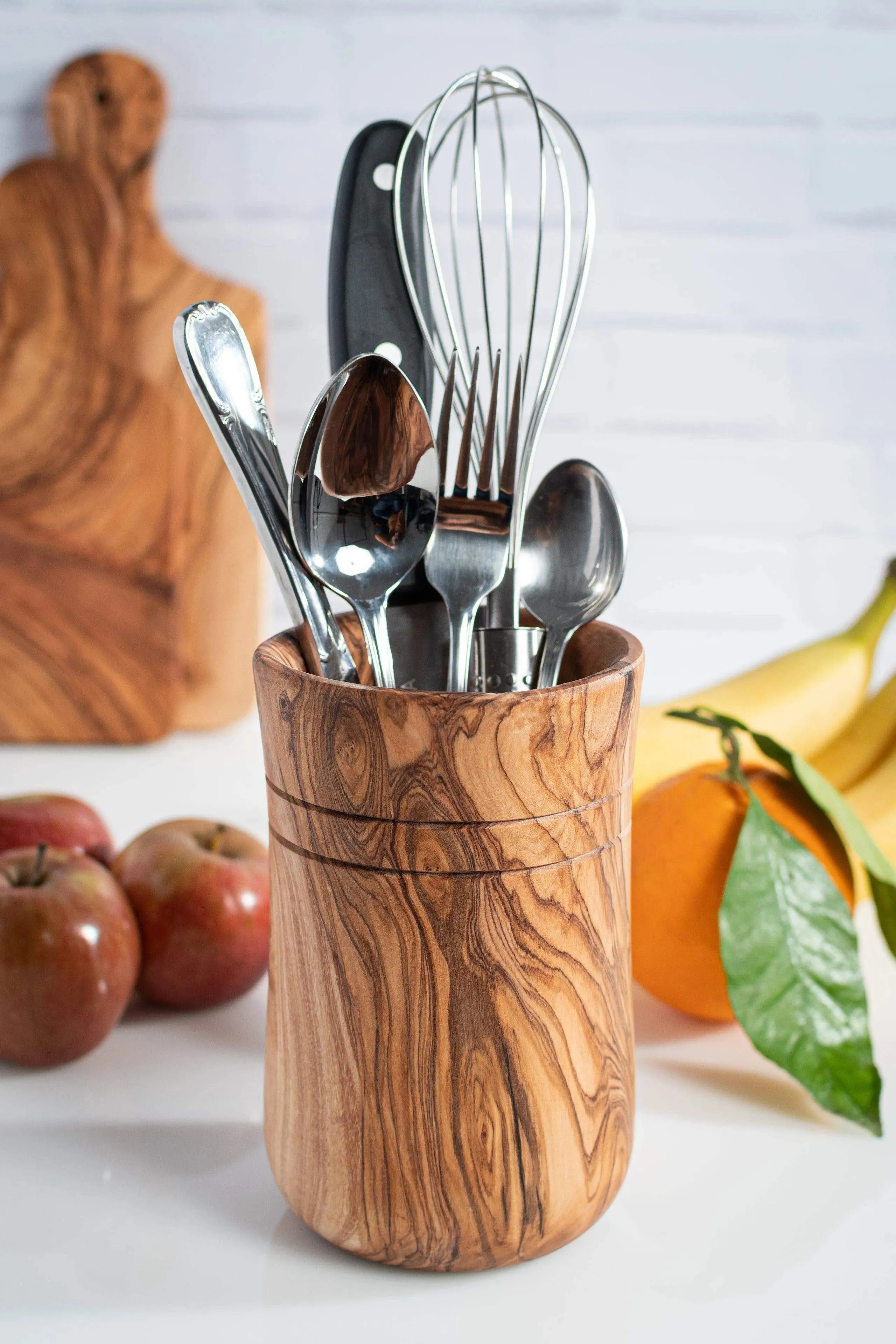 Handmade Olive Wood Utensils Holder – 100% Natural & Multi-Use Organizer