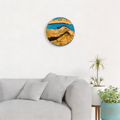 Handcrafted Olive Wood Wall Clock with Premium Epoxy Resin - Unique 13.4" Silent Artisan Wood Wall Decor for Modern & Rustic Homes