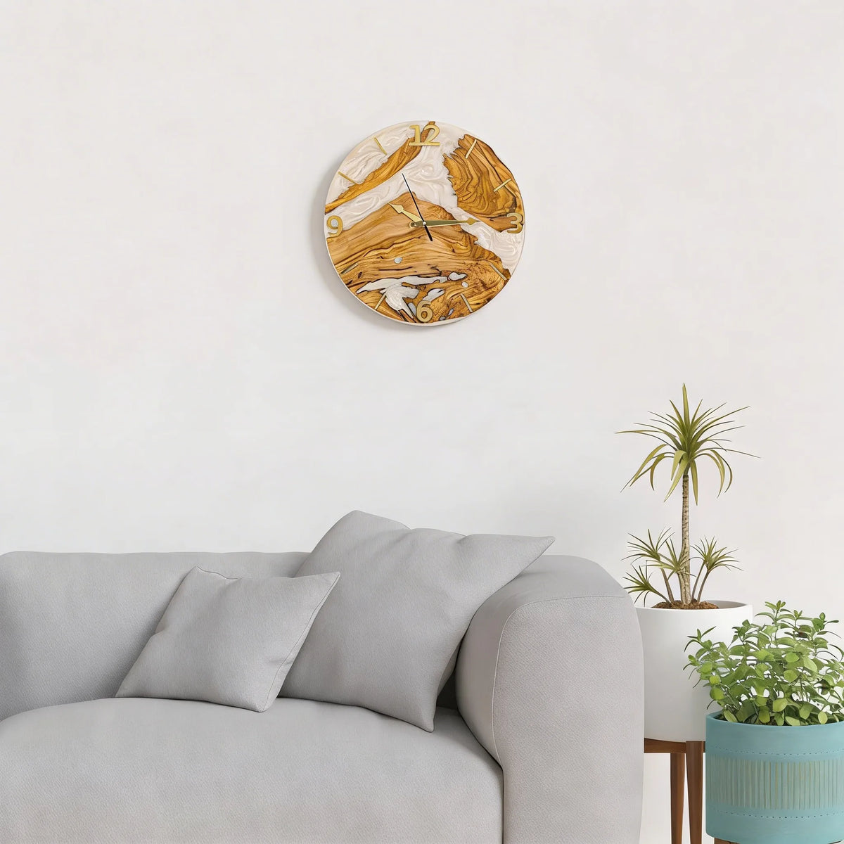 Handcrafted Olive Wood Wall Clock with Premium Epoxy Resin - Unique 13.4" Silent Artisan Wood Wall Decor – detail view 7