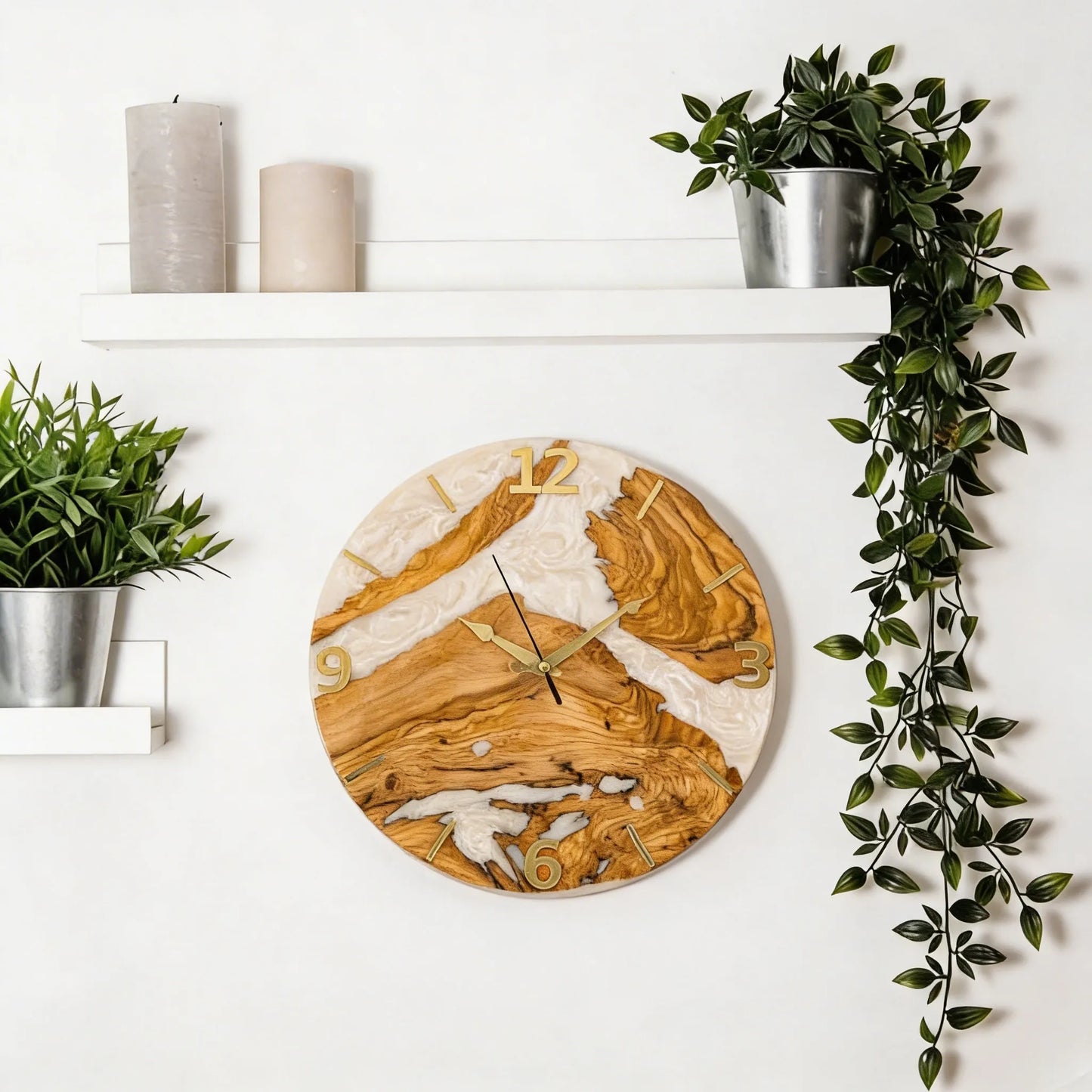 Handcrafted Olive Wood Wall Clock with Premium Epoxy Resin - Unique 13.4" Silent Artisan Wood Wall Decor for Modern & Rustic Homes