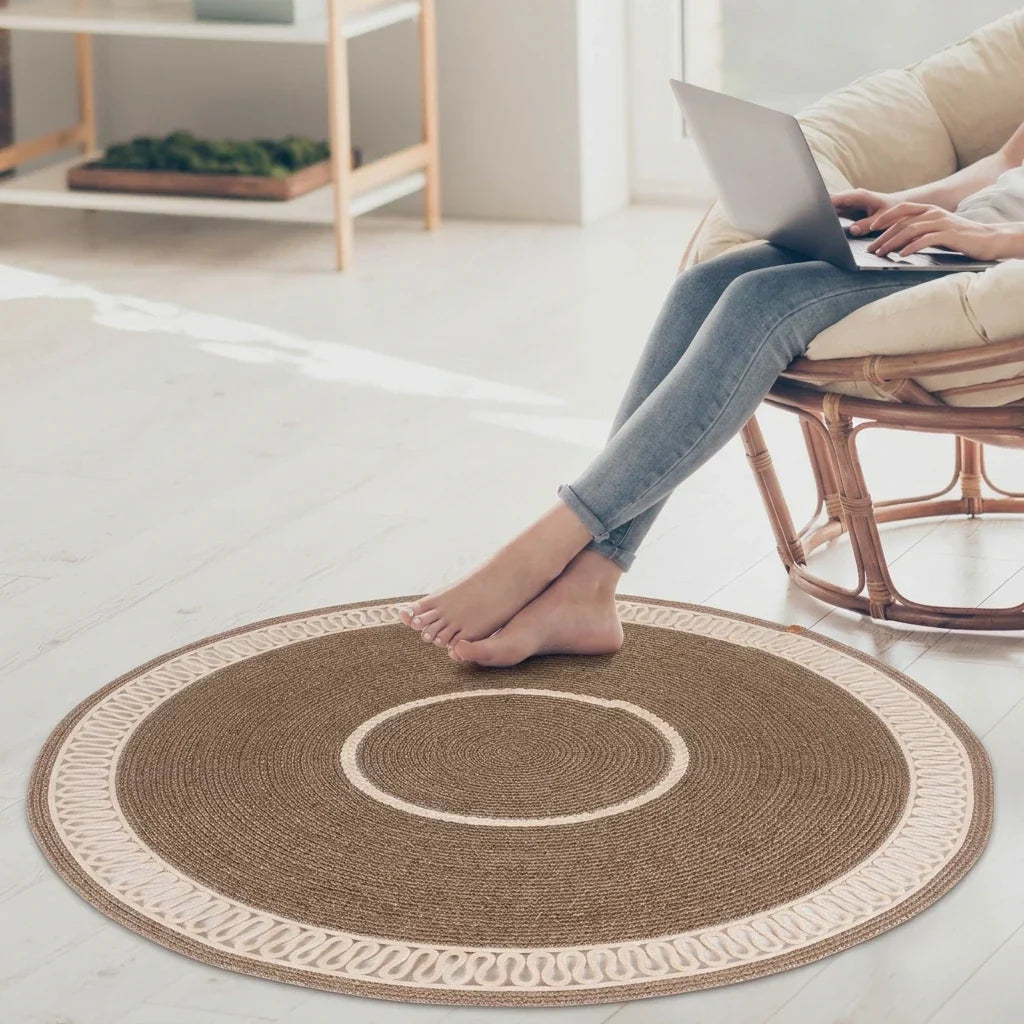 Handcrafted Round Braided Cotton Rug – product and lifestyle view 4