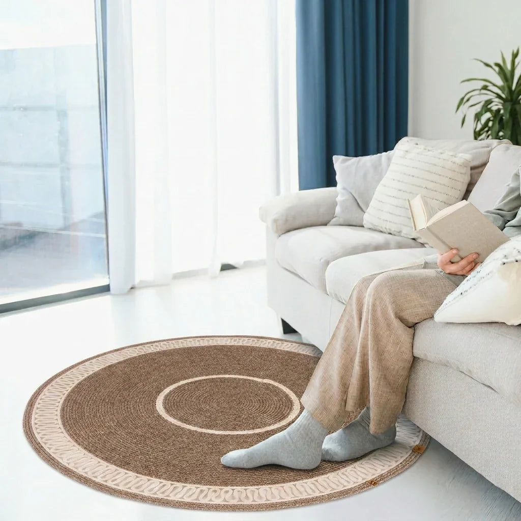 Handcrafted Round Braided Cotton Rug – product and lifestyle view 6