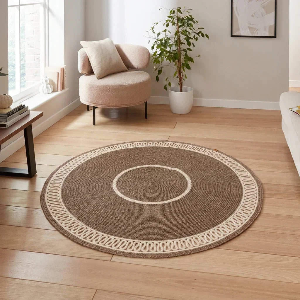 Handcrafted Round Braided Cotton Rug – product and lifestyle view 7