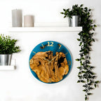 Handcrafted Olive Wood Wall Clock with Premium Epoxy Resin - Unique 13.4" Silent Artisan Wood Wall Decor – detail view 14