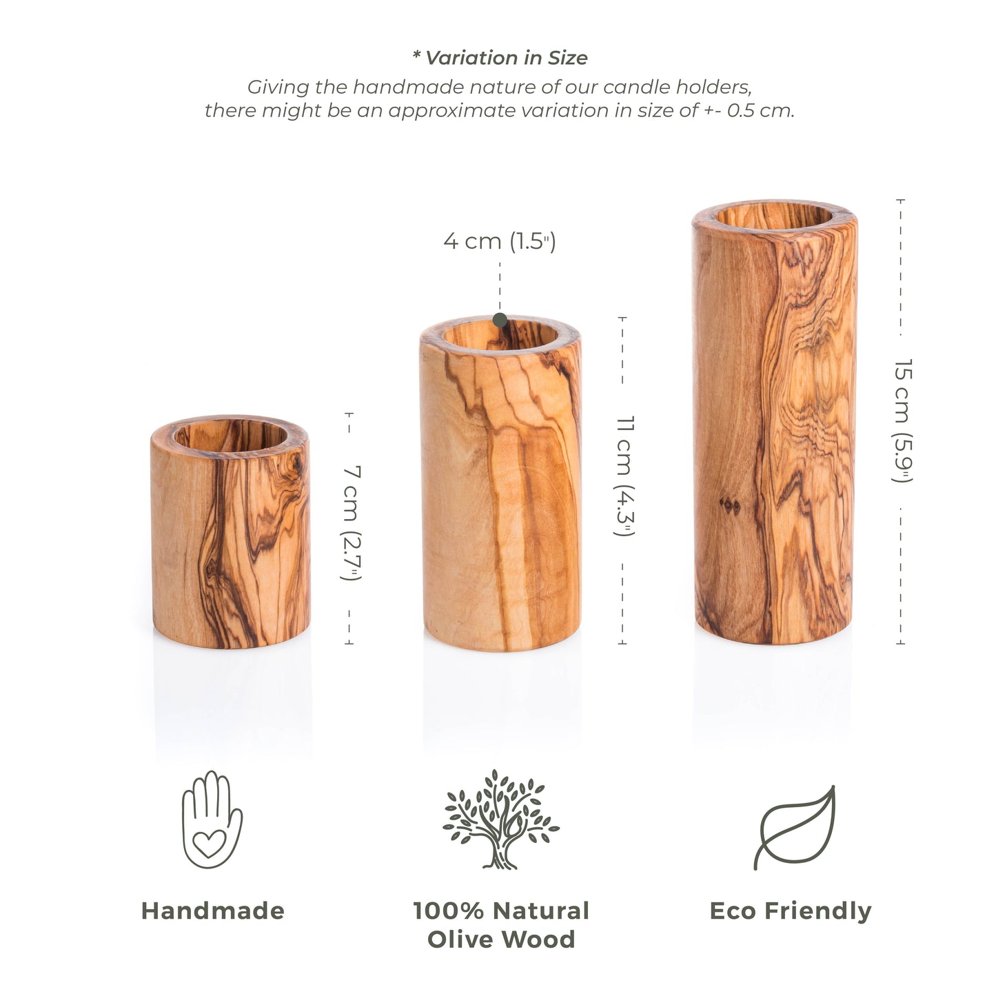 Set of 3 Cylindrical Olive Wood Tealight Holder