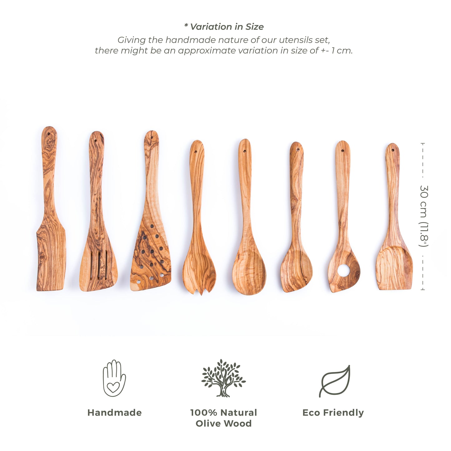 Set of 8 Olive Wood Utensils