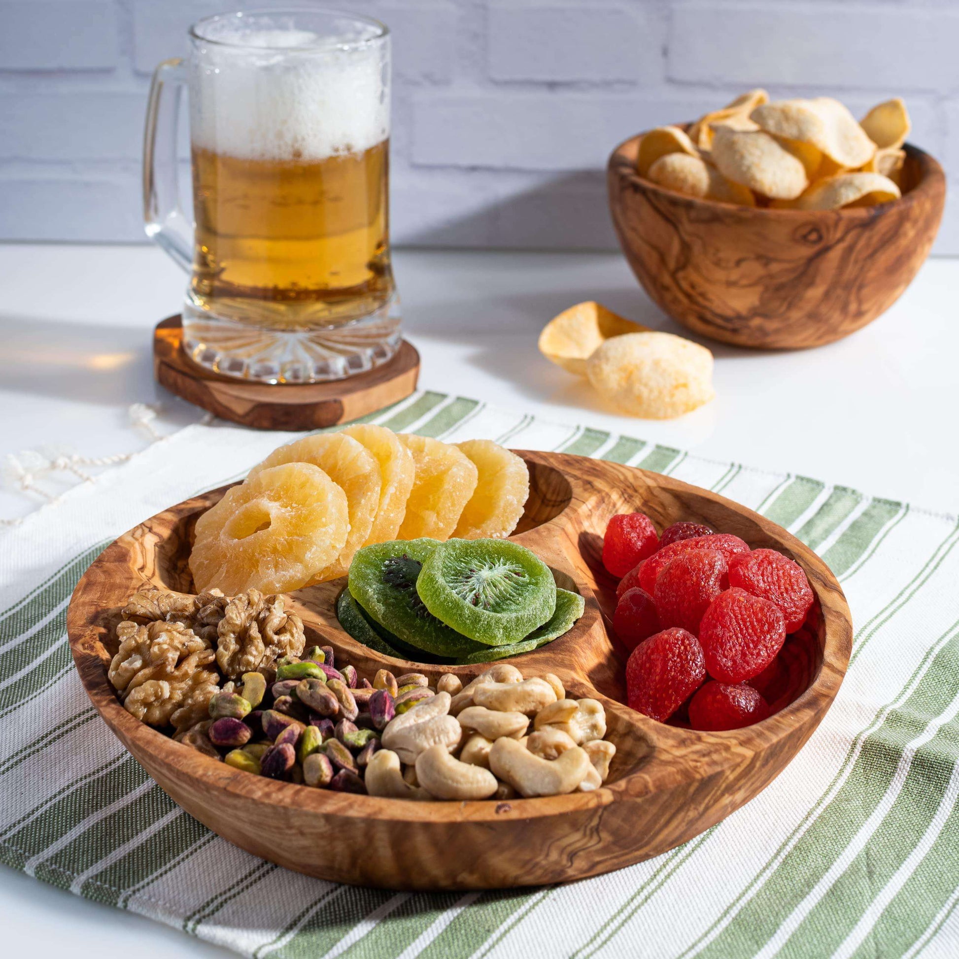 Olivewood Darido Round Snack plate with Compartments | Eco-friendly, Handmade, and Elegant