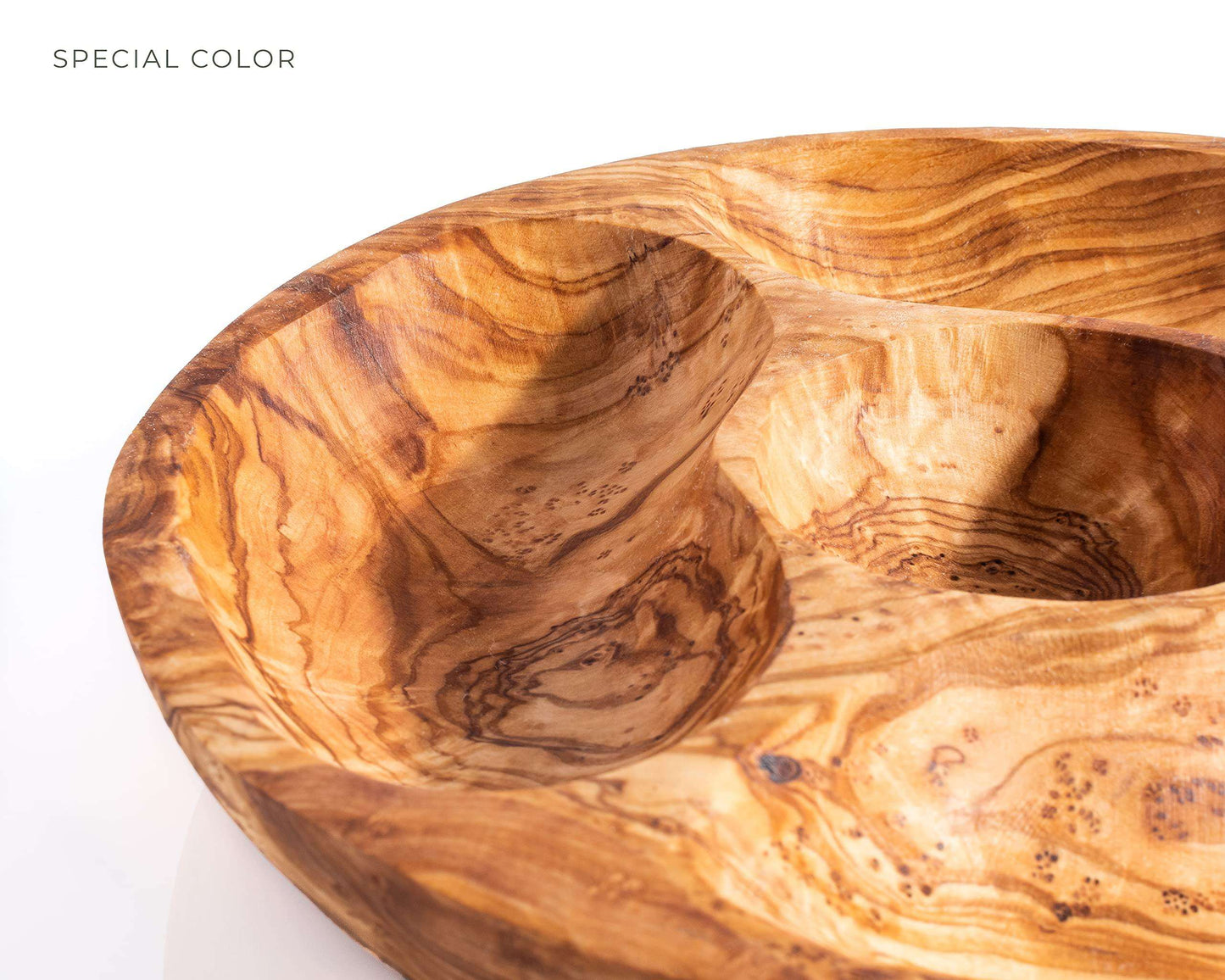 Olivewood Darido Round Snack plate with Compartments | Eco-friendly, Handmade, and Elegant