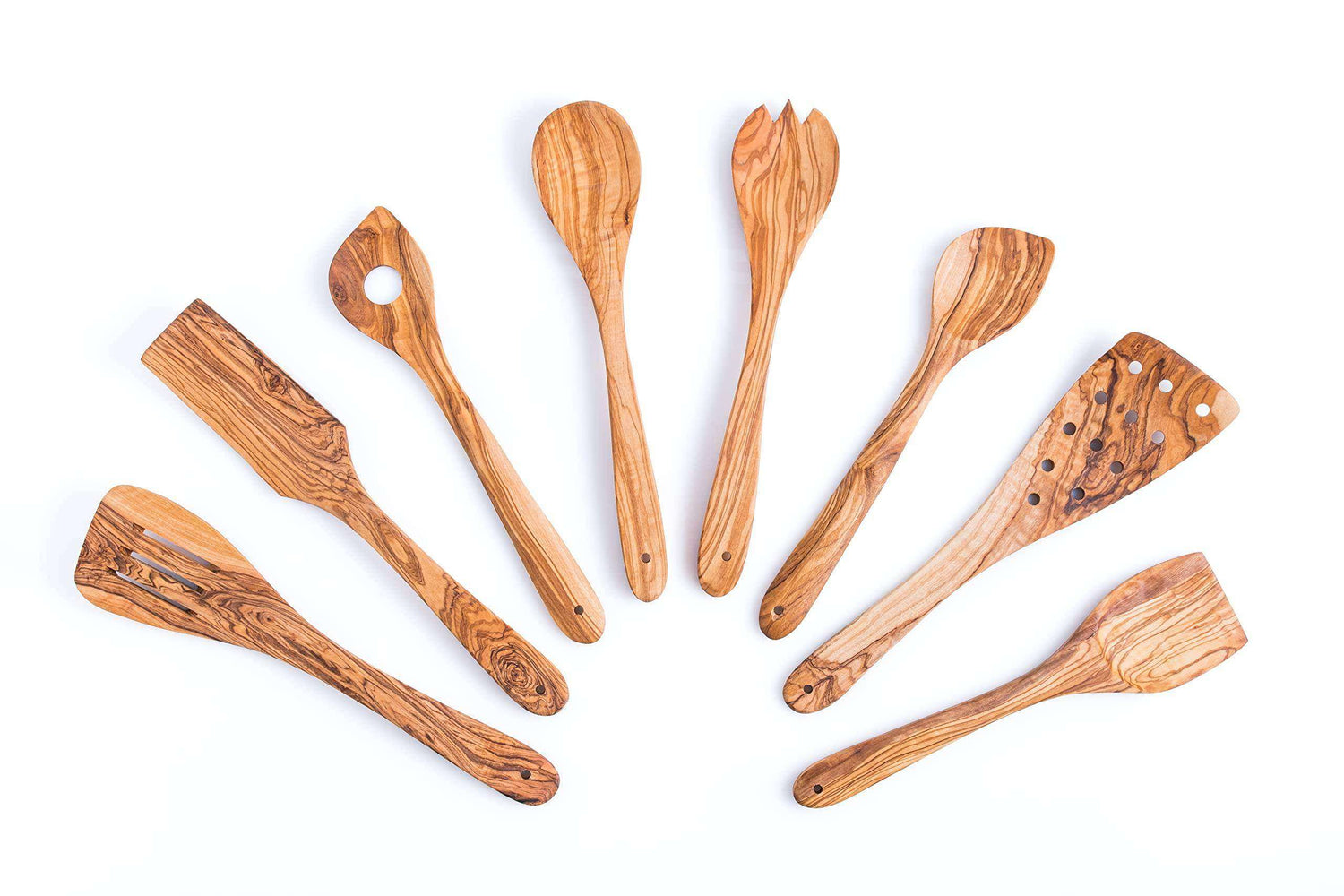 Darido Olive Wood Versatile Set - 8 Kitchen Utensils - Handmade & Eco-friendly