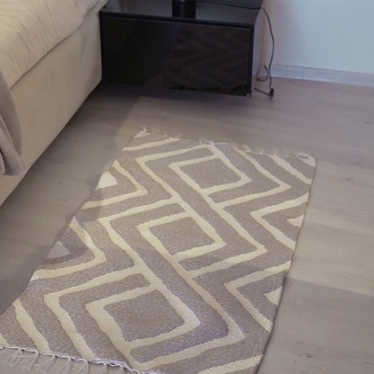 Reversible cotton bedside rugs product demonstration