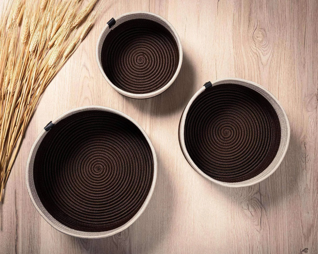 Set of 3 Baskets Cotton Beige and Brown - perfect for home organization.