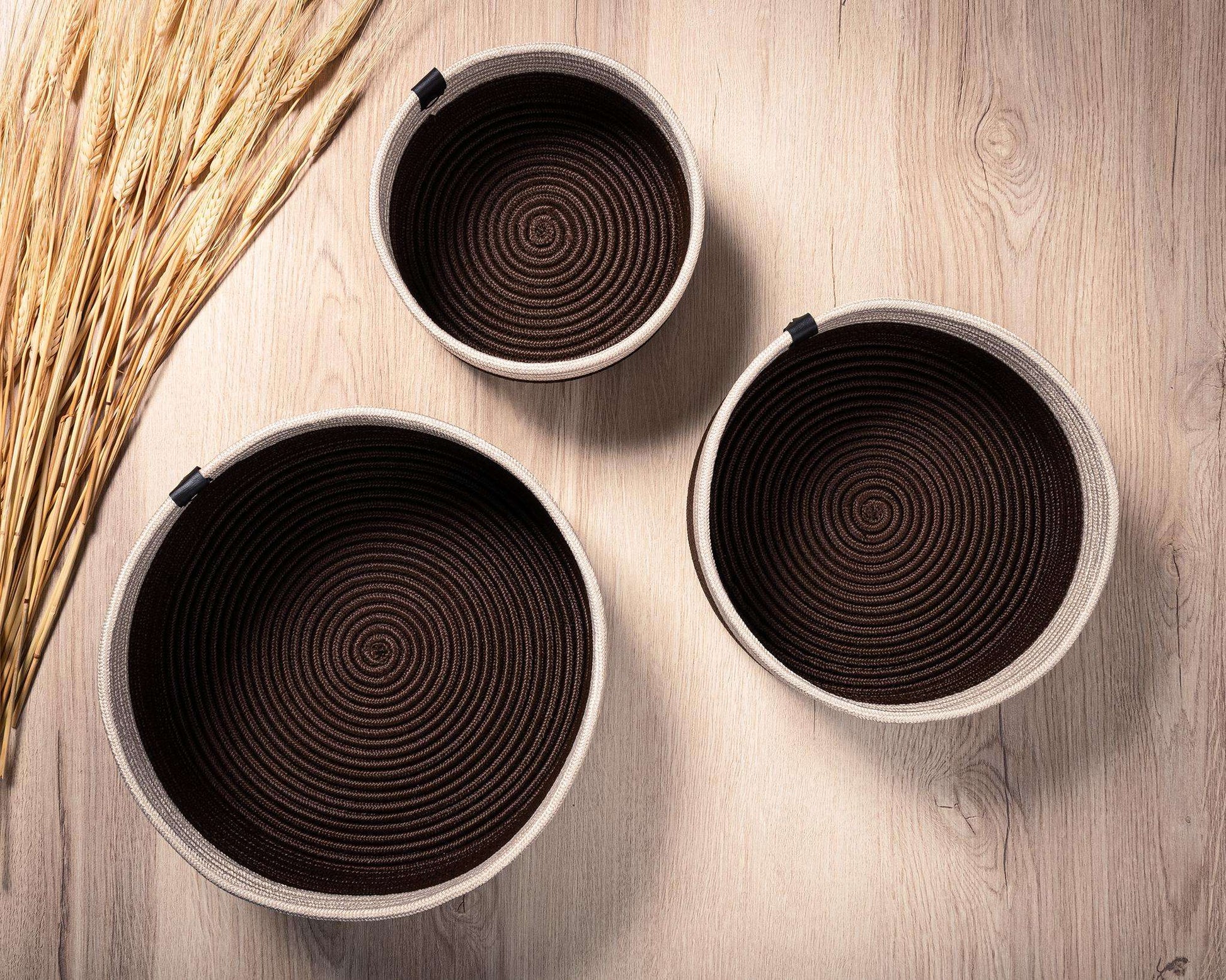 Set of 3 Baskets Cotton Beige and Brown - perfect for home organization.