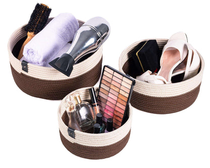 Set of 3 Baskets Cotton Beige and Brown - perfect for home organization.