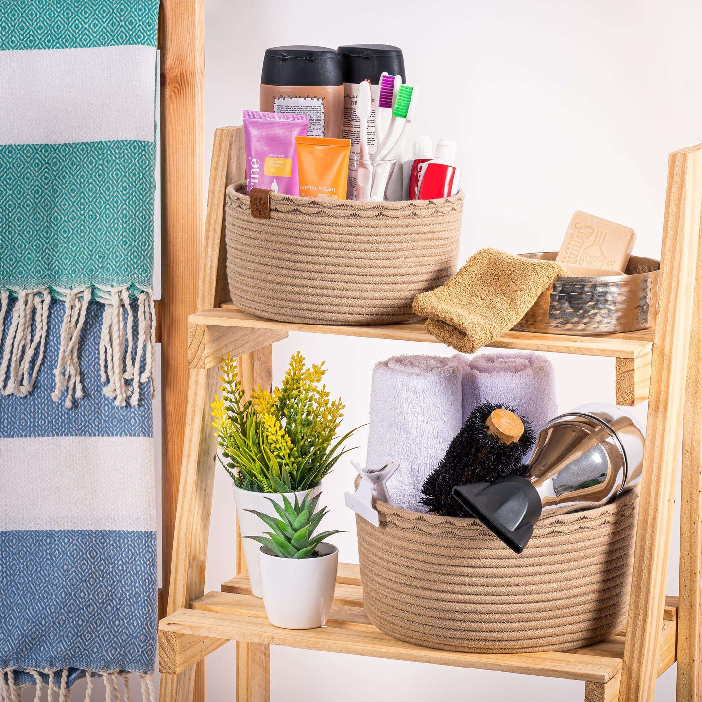 DARIDO Set of 3 Handmade Baskets Cotton Honey Beige - Ideal for various storage needs