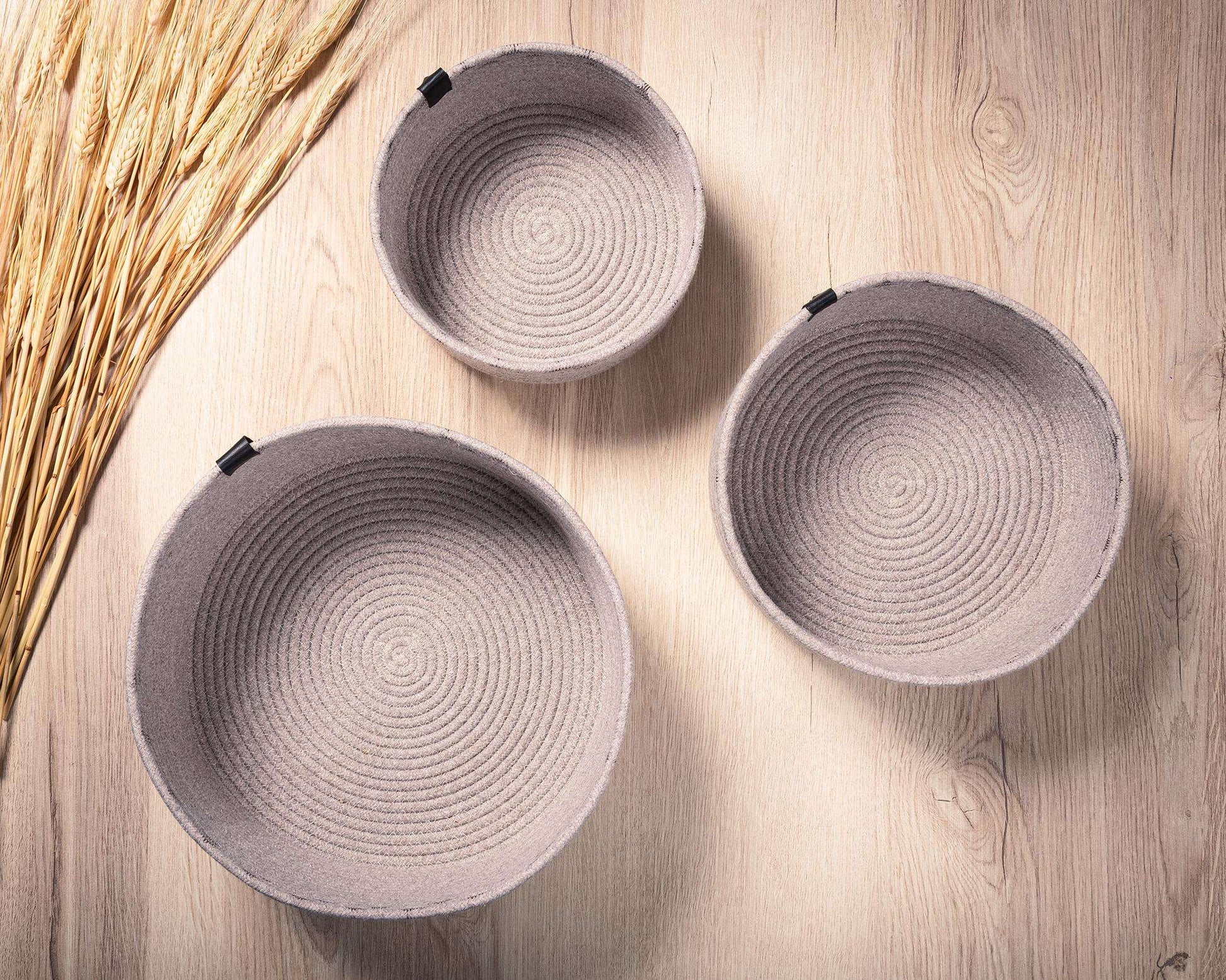 DARIDO Set of 3 Baskets Cotton Light Grey - Authentic, Practical, and Handmade.