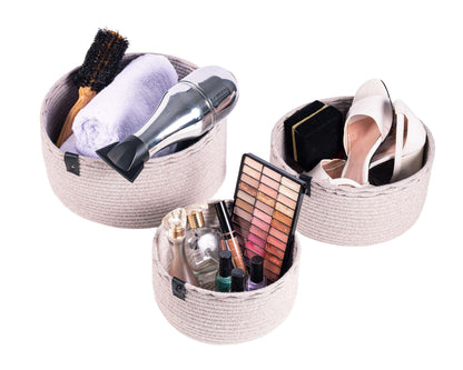 DARIDO Set of 3 Baskets Cotton Light Grey - Authentic, Practical, and Handmade.