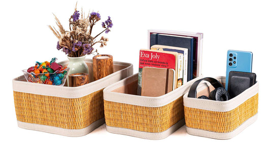 Set of 3 Baskets Smar White Leather - 3 sizes - Perfect for home organization