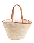 Darido woven straw shopping bag with tan leather handles and trim. - Shopping Bag Saaf with Leather L