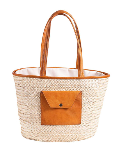 Darido Stylish Shopping Bag Saaf with Leather Pocket L - Handmade & Practical for Everyday Use