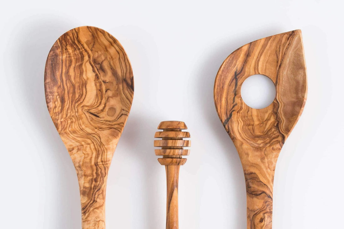 Darido eco-friendly trio: Wooden Spoon, Risotto Spoon, Honey Stirrer.