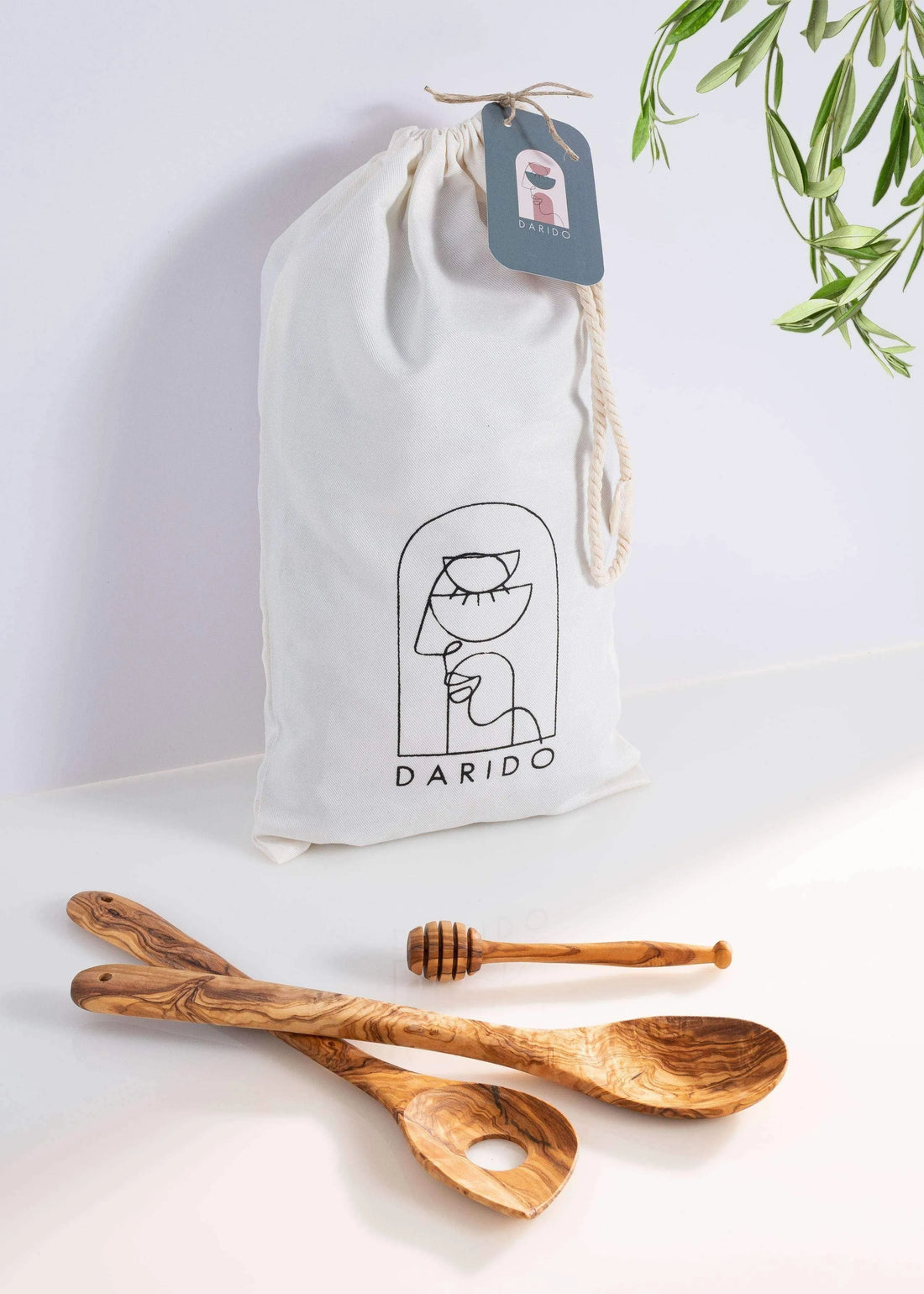 Darido eco-friendly trio: Wooden Spoon, Risotto Spoon, Honey Stirrer.